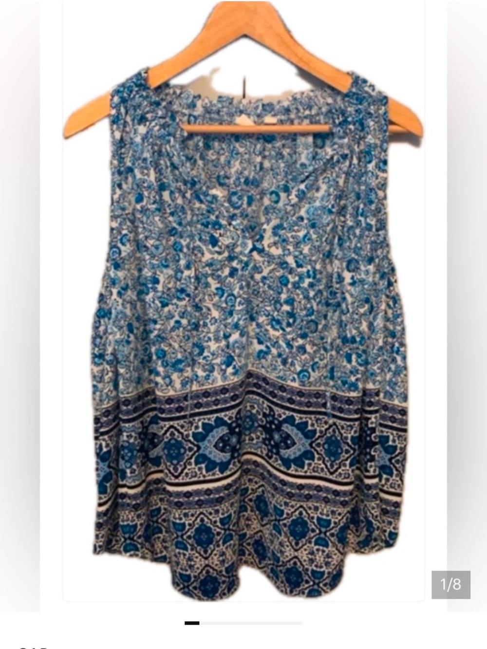 GAP Blue Boho Print Sleeveless Blouse Size Medium flowy Tank Top Shell